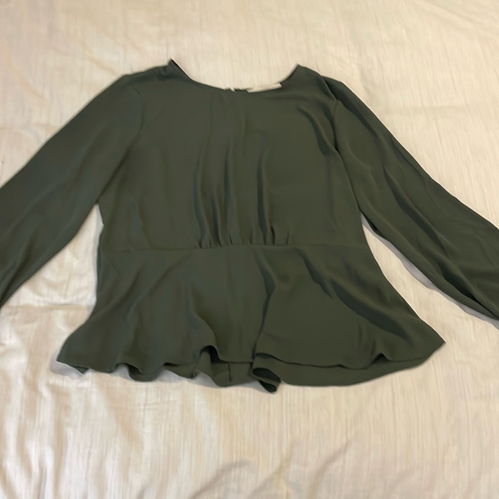 LOFT Olive Green Long Sleeve Peplum Blouse